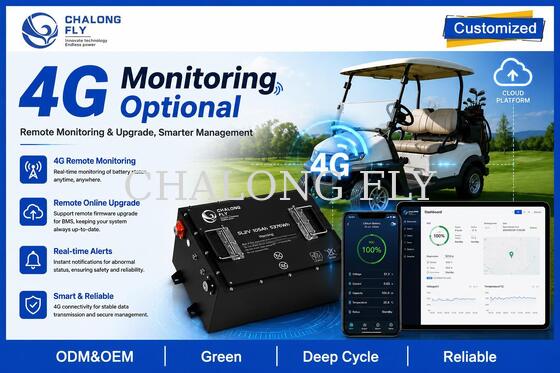 51.2V 105Ah LiFePO4 Golf Cart Battery with 5376Wh Capacity and Smart BMS for 48V Lead-Acid Conversion