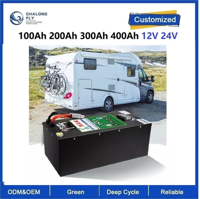 CLF Batería recargable de litio hierro fosfato LiFePO4 batería 100Ah 200Ah 300Ah 400Ah 12V 24V para RV Camper barco