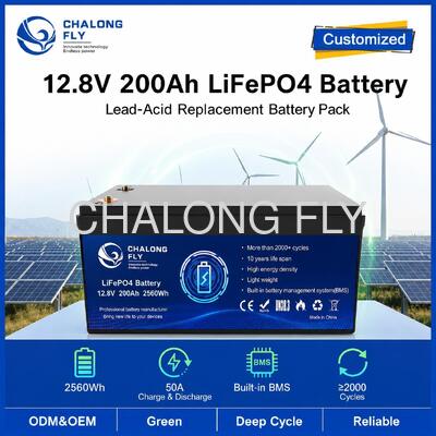 Paquete de baterías LiFePO4 personalizado de 12.8V 200Ah con BMS para energía portátil y almacenamiento solar