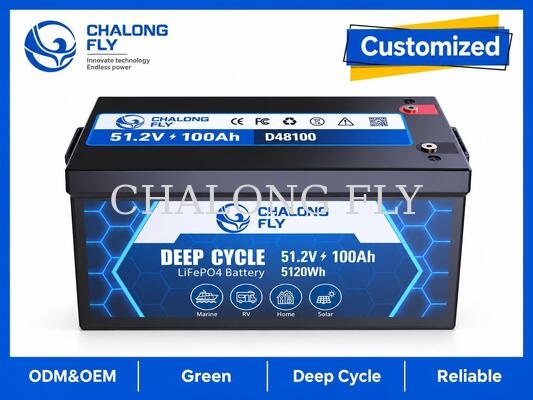 Batería para motor de arrastre LiFePO4 de 51.2V 100Ah con 5.12kWh de energía, monitorización Bluetooth y salida continua de 100A
